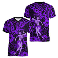 Hawaii Hula Girl Women V Neck T Shirt Hibiscus Hawaii Tribal Tattoo Purple Version LT01 - Polynesian Pride