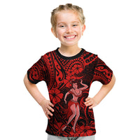 Hawaii Hula Girl Kid T Shirt Hibiscus Hawaii Tribal Tattoo Red Version LT01 Red - Polynesian Pride