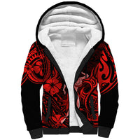 Hawaii Hula Girl Sherpa Hoodie Hibiscus Hawaii Tribal Tattoo Red Version LT01 Unisex Red - Polynesian Pride