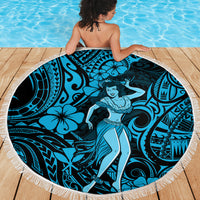 Hawaii Hula Girl Beach Blanket Hibiscus Hawaii Tribal Tattoo Sky Blue Version LT01 - Wonder Print Shop