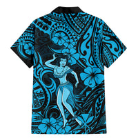 Hawaii Hula Girl Family Matching Mermaid Dress and Hawaiian Shirt Hibiscus Hawaii Tribal Tattoo Sky Blue Version LT01 - Polynesian Pride