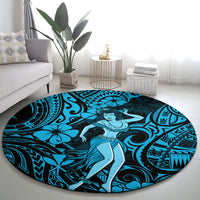 Hawaii Hula Girl Round Carpet Hibiscus Hawaii Tribal Tattoo Sky Blue Version LT01 - Polynesian Pride