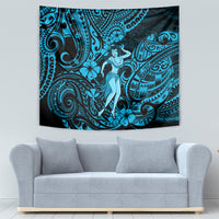 Hawaii Hula Girl Tapestry Hibiscus Hawaii Tribal Tattoo Sky Blue Version LT01 - Polynesian Pride