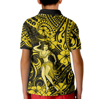 Hawaii Hula Girl Kid Polo Shirt Hibiscus Hawaii Tribal Tattoo Yellow Version LT01 - Polynesian Pride