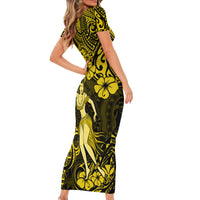 Hawaii Hula Girl Short Sleeve Bodycon Dress Hibiscus Hawaii Tribal Tattoo Yellow Version LT01 - Polynesian Pride