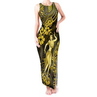 Hawaii Hula Girl Tank Maxi Dress Hibiscus Hawaii Tribal Tattoo Yellow Version LT01 Women Yellow - Polynesian Pride