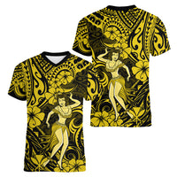 Hawaii Hula Girl Women V Neck T Shirt Hibiscus Hawaii Tribal Tattoo Yellow Version LT01 - Polynesian Pride