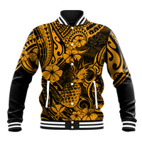 Hawaii Pineapple Baseball Jacket Paradise Flowers Pacific With Gold Polynesian Tribal LT01 Unisex Gold - Polynesian Pride
