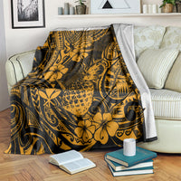 Hawaii Pineapple Blanket Paradise Flowers Pacific With Gold Polynesian Tribal LT01 - Polynesian Pride