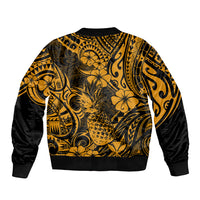Hawaii Pineapple Bomber Jacket Paradise Flowers Pacific With Gold Polynesian Tribal LT01 - Polynesian Pride