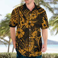 Hawaii Pineapple Hawaiian Shirt Paradise Flowers Pacific With Gold Polynesian Tribal LT01 - Polynesian Pride