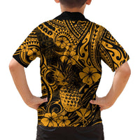 Hawaii Pineapple Hawaiian Shirt Paradise Flowers Pacific With Gold Polynesian Tribal LT01 - Polynesian Pride