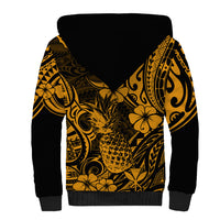 Hawaii Pineapple Sherpa Hoodie Paradise Flowers Pacific With Gold Polynesian Tribal LT01 - Polynesian Pride