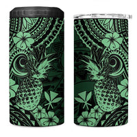 Hawaii Pineapple 4 in 1 Can Cooler Tumbler Paradise Flowers Pacific With Green Polynesian Tribal