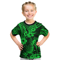 Hawaii Pineapple Kid T Shirt Paradise Flowers Pacific With Green Polynesian Tribal LT01 Green - Polynesian Pride