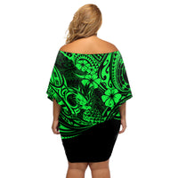 Hawaii Pineapple Off Shoulder Short Dress Paradise Flowers Pacific With Green Polynesian Tribal LT01 - Polynesian Pride