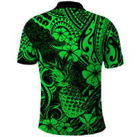 Hawaii Pineapple Polo Shirt Paradise Flowers Pacific With Green Polynesian Tribal LT01 - Polynesian Pride