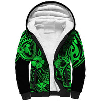 Hawaii Pineapple Sherpa Hoodie Paradise Flowers Pacific With Green Polynesian Tribal LT01 Unisex Green - Polynesian Pride