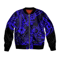 Hawaii Pineapple Bomber Jacket Paradise Flowers Pacific With Navy Blue Polynesian Tribal LT01 Unisex Blue - Polynesian Pride
