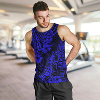 Hawaii Pineapple Men Tank Top Paradise Flowers Pacific With Navy Blue Polynesian Tribal LT01 - Polynesian Pride