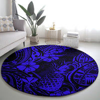Hawaii Pineapple Round Carpet Paradise Flowers Pacific With Navy Blue Polynesian Tribal LT01 - Polynesian Pride