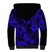 Hawaii Pineapple Sherpa Hoodie Paradise Flowers Pacific With Navy Blue Polynesian Tribal LT01 - Polynesian Pride