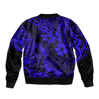 Hawaii Pineapple Sleeve Zip Bomber Jacket Paradise Flowers Pacific With Navy Blue Polynesian Tribal LT01 - Polynesian Pride