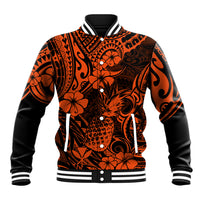 Hawaii Pineapple Baseball Jacket Paradise Flowers Pacific With Orange Polynesian Tribal LT01 Unisex Orange - Polynesian Pride
