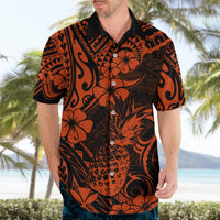 Hawaii Pineapple Hawaiian Shirt Paradise Flowers Pacific With Orange Polynesian Tribal LT01 - Polynesian Pride