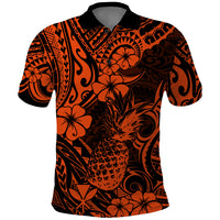 Hawaii Pineapple Polo Shirt Paradise Flowers Pacific With Orange Polynesian Tribal LT01 Orange - Polynesian Pride