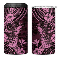 Hawaii Pineapple 4 in 1 Can Cooler Tumbler Paradise Flowers Pacific With Pink Polynesian Tribal