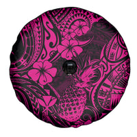Hawaii Pineapple Spare Tire Cover Paradise Flowers Pacific With Pink Polynesian Tribal LT01 - Polynesian Pride