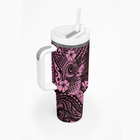 Hawaii Pineapple Tumbler With Handle Paradise Flowers Pacific With Pink Polynesian Tribal