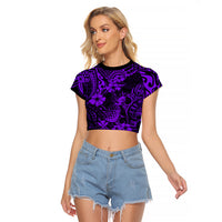 Hawaii Pineapple Raglan Cropped T Shirt Polynesian Pattern Purple Version LT01 Female Purple - Polynesian Pride