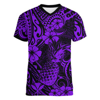 Hawaii Pineapple Women V Neck T Shirt Polynesian Pattern Purple Version LT01 Female Purple - Polynesian Pride