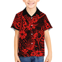 Hawaii Pineapple Family Matching Off Shoulder Short Dress and Hawaiian Shirt Polynesian Pattern Red Version LT01 Son's Shirt Red - Polynesian Pride