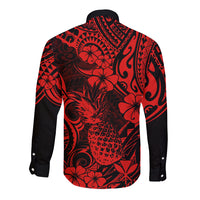 Hawaii Pineapple Long Sleeve Button Shirt Polynesian Pattern Red Version LT01 - Polynesian Pride
