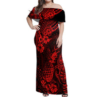 Hawaii Pineapple Off Shoulder Maxi Dress Polynesian Pattern Red Version LT01 Women Red - Polynesian Pride