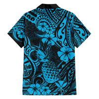 Hawaii Pineapple Family Matching Short Sleeve Bodycon Dress and Hawaiian Shirt Polynesian Pattern Sky Blue Version LT01 - Polynesian Pride