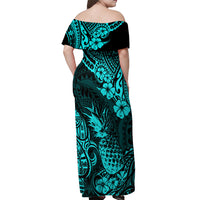 Hawaii Pineapple Off Shoulder Maxi Dress Polynesian Pattern Turquoise Version LT01 - Polynesian Pride