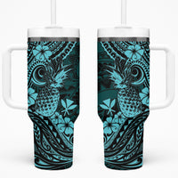 Hawaii Pineapple Tumbler With Handle Polynesian Pattern Turquoise Version