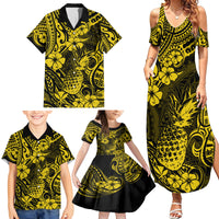 Hawaii Pineapple Family Matching Summer Maxi Dress and Hawaiian Shirt Polynesian Pattern Yellow Version LT01 - Polynesian Pride