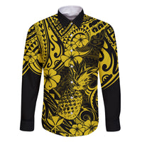 Hawaii Pineapple Family Matching Tank Maxi Dress and Hawaiian Shirt Polynesian Pattern Yellow Version LT01 Dad's Shirt - Long Sleeve Yellow - Polynesian Pride