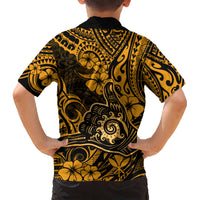 Hawaii Shaka Sign Kid Hawaiian Shirt With Polynesian Hibiscus Gold Unique LT01 - Polynesian Pride