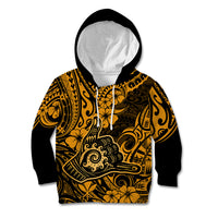 Hawaii Shaka Sign Kid Hoodie With Polynesian Hibiscus Gold Unique LT01 Gold - Polynesian Pride
