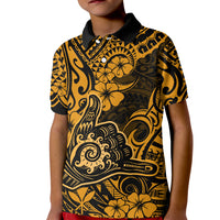 Hawaii Shaka Sign Kid Polo Shirt With Polynesian Hibiscus Gold Unique LT01 Kid Gold - Polynesian Pride