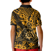 Hawaii Shaka Sign Kid Polo Shirt With Polynesian Hibiscus Gold Unique LT01 - Polynesian Pride