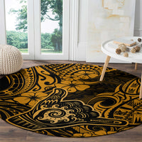 Hawaii Shaka Sign Round Carpet With Polynesian Hibiscus Gold Unique LT01 - Polynesian Pride