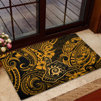 Hawaii Shaka Sign Rubber Doormat With Polynesian Hibiscus Gold Unique LT01 - Polynesian Pride