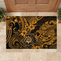 Hawaii Shaka Sign Rubber Doormat With Polynesian Hibiscus Gold Unique LT01 - Polynesian Pride